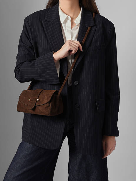 Sac Bandoulière S Agnes Cuir Velours Etrier Marron agnes EAGV205S vue secondaire 1